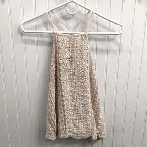 AQUA High Neck Eyelet Tank Top